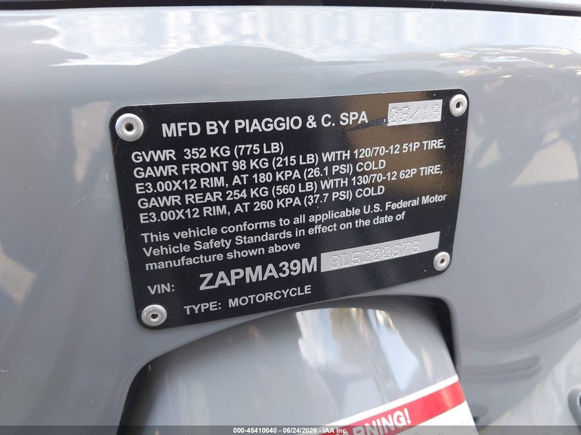 2020 Vespa Gts 300 Super VIN: ZAPMA39M9L5200676 Lot: 45410040