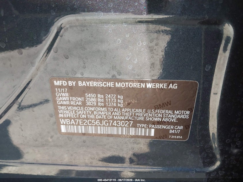 VIN WBA7E2C56JG743027 2018 BMW 740I