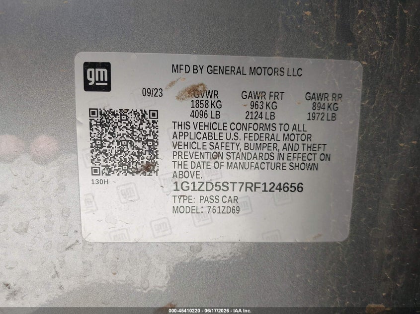 VIN 1G1ZD5ST7RF124656 2024 CHEVROLET MALIBU FWD 1LT