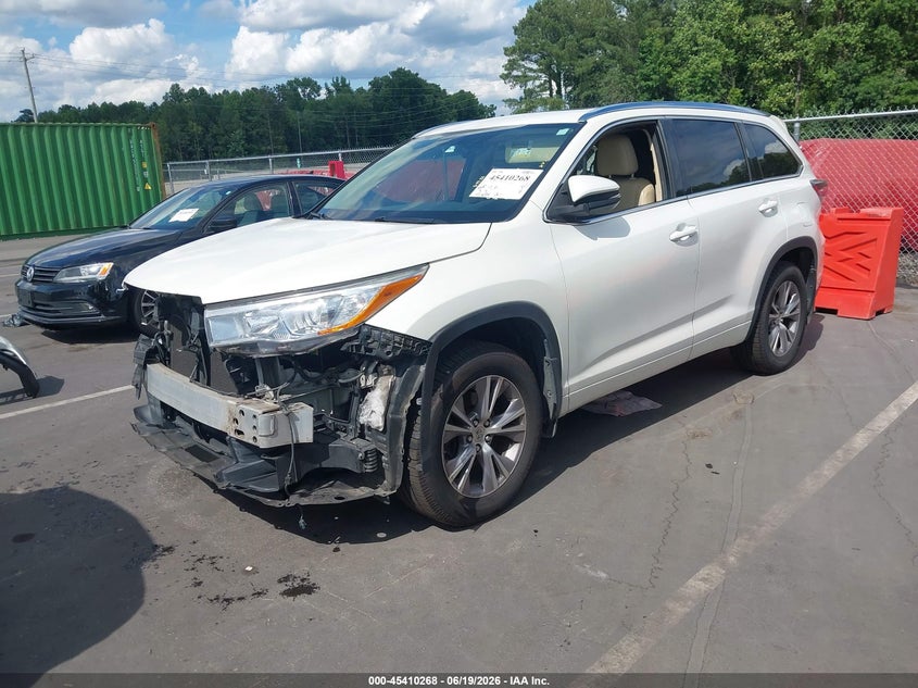 Vin: 5tdjkrfhxfs167097, lot: 45908290, toyota highlander xle v6 20152