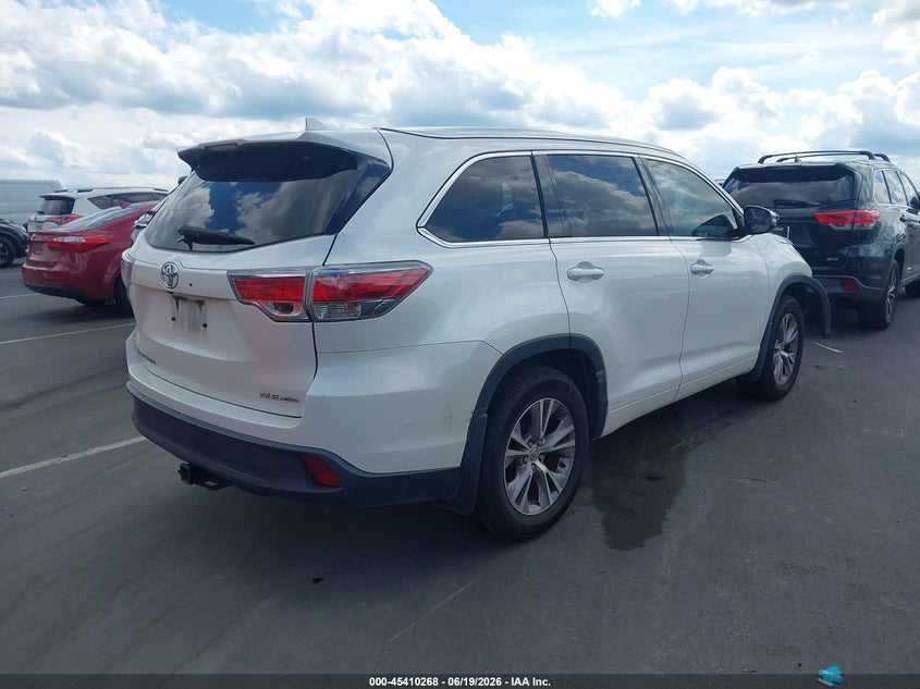 Vin: 5tdjkrfhxfs167097, lot: 45908290, toyota highlander xle v6 20154