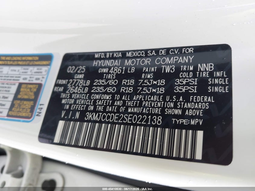 VIN 3KMJCCDE2SE022138 2025 HYUNDAI TUCSON SEL CONVENIENCE
