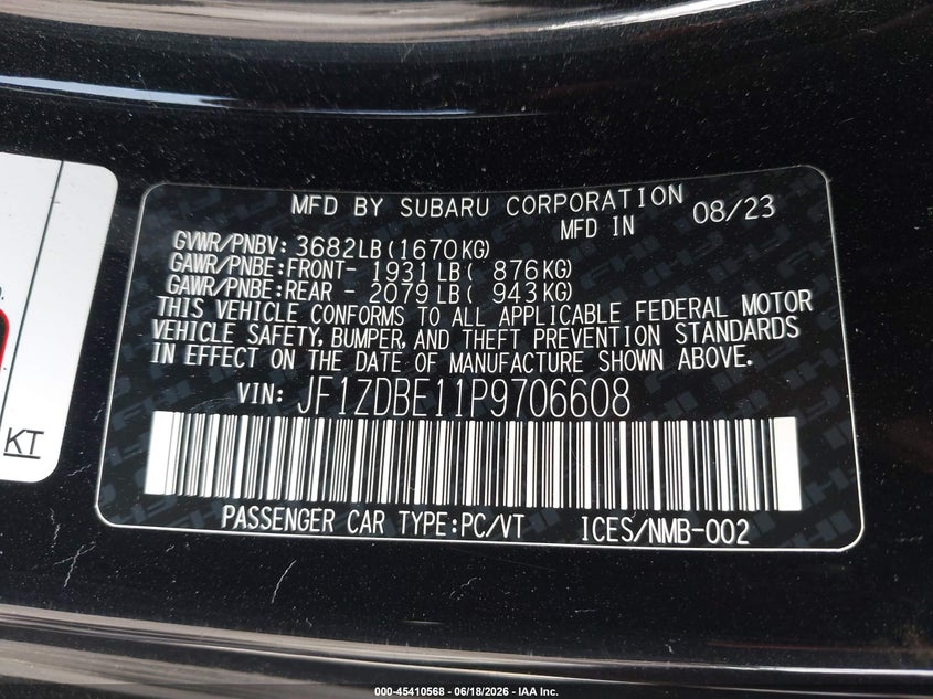 2023 Subaru Brz Limited VIN: JF1ZDBE11P9706608 Lot: 45410568