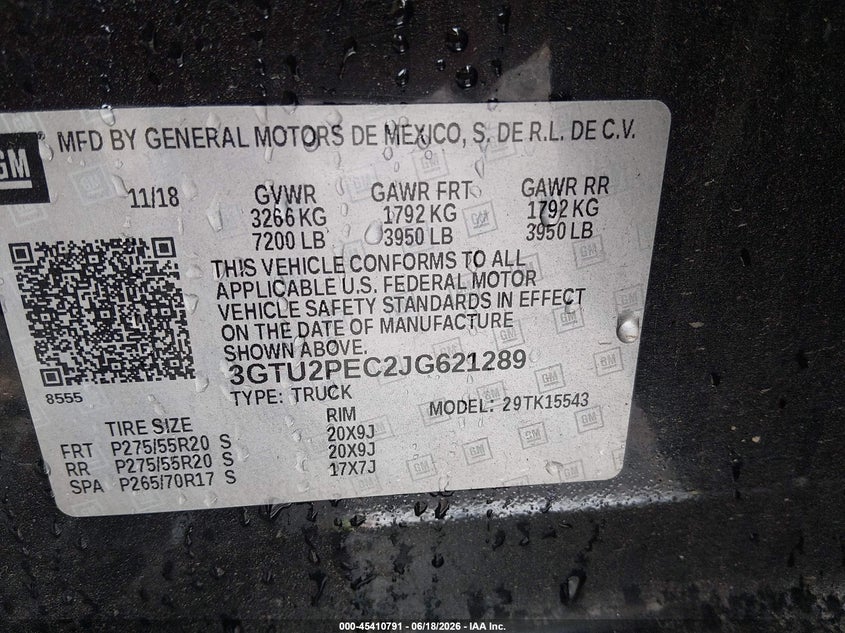 2018 GMC Sierra 1500 Denali VIN: 3GTU2PEC2JG621289 Lot: 45410791