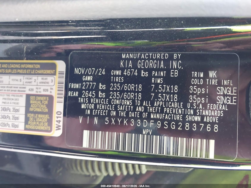 2025 Kia Sportage Ex VIN: 5XYK33DF9SG283768 Lot: 45410948
