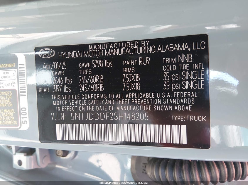 2025 Hyundai Santa Cruz Xrt VIN: 5NTJDDDF2SH148205 Lot: 45410969