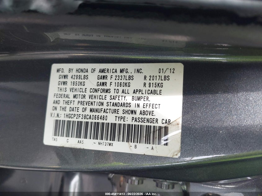 2012 HONDA ACCORD 2.4 LX · Фото 9