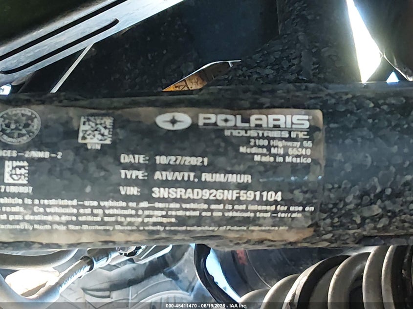 2022 Polaris Rzr Pro Xp Ultimate VIN: 3NSRAD926NF591104 Lot: 45411470