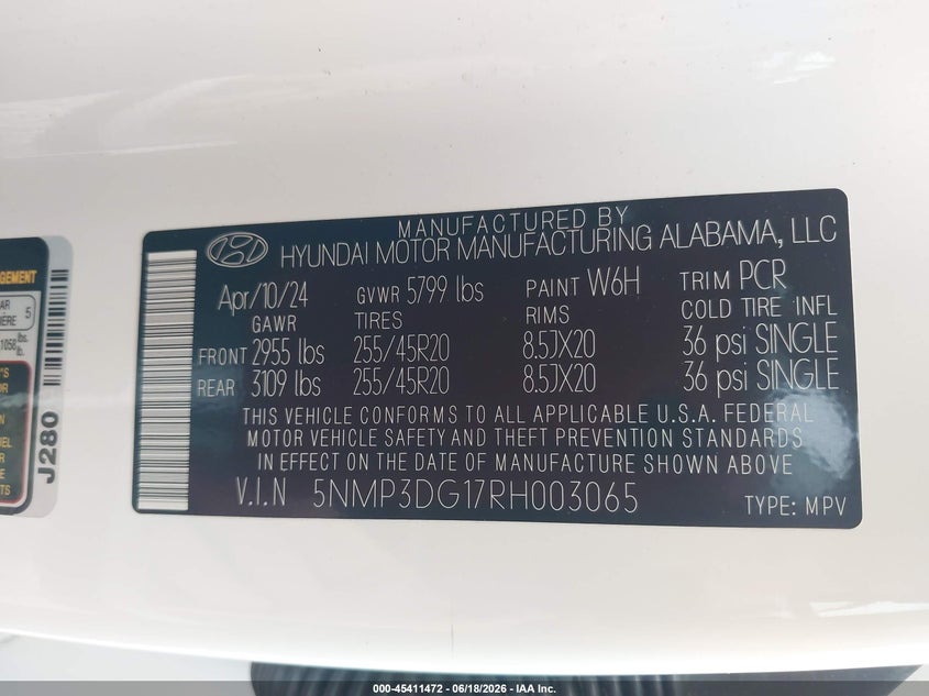 VIN 5NMP3DG17RH003065 2024 HYUNDAI SANTA FE HYBRID LIMITED