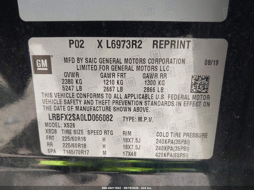 2020 Buick Envision Awd Essence VIN: LRBFX2SA0LD066082 Lot: 45411642