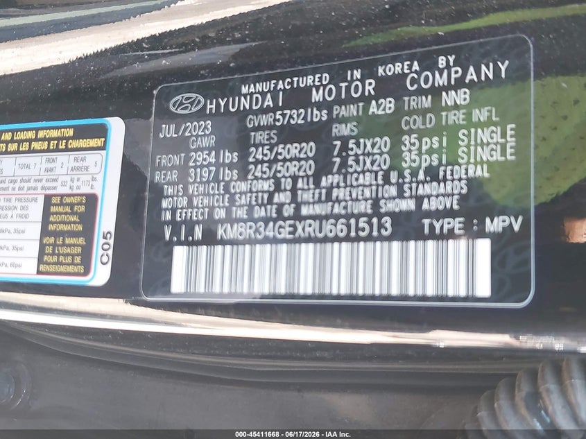 2024 Hyundai Palisade Xrt VIN: KM8R34GEXRU661513 Lot: 45411668