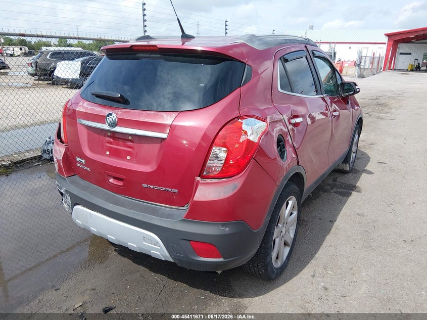 Vin: kl4cjcsb7eb776545, lot: 45909693, buick encore leather 20144