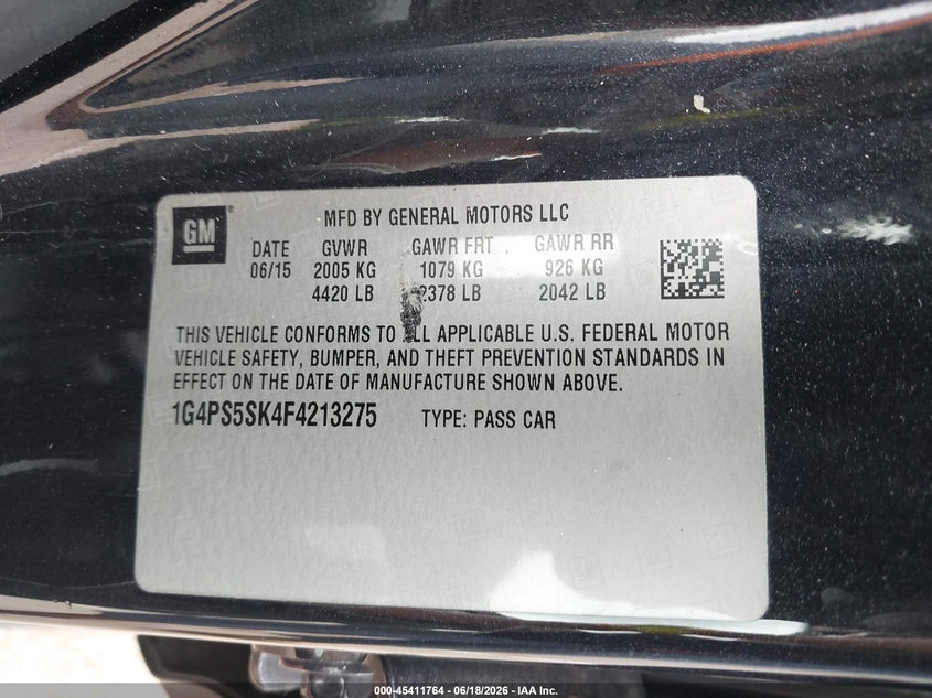 2015 Buick Verano Leather Group VIN: 1G4PS5SK4F4213275 Lot: 45411764