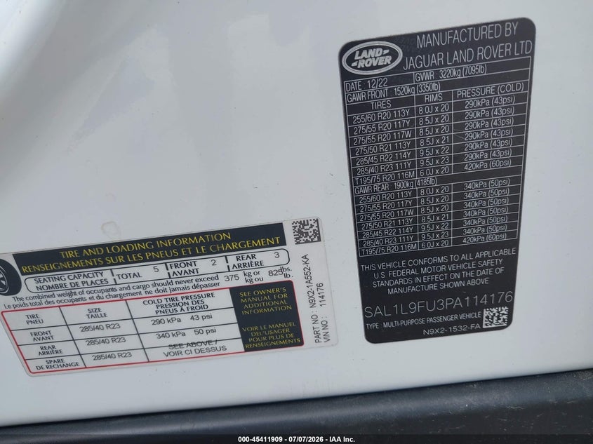2023 Land Rover Range Rover Sport Se Dynamic VIN: SAL1L9FU3PA114176 Lot: 45411909