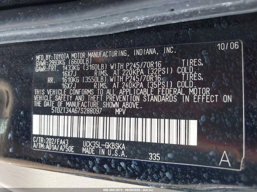 2007 Toyota Sequoia Sr5 V8 VIN: 5TDZT34A67S288097 Lot: 45412073