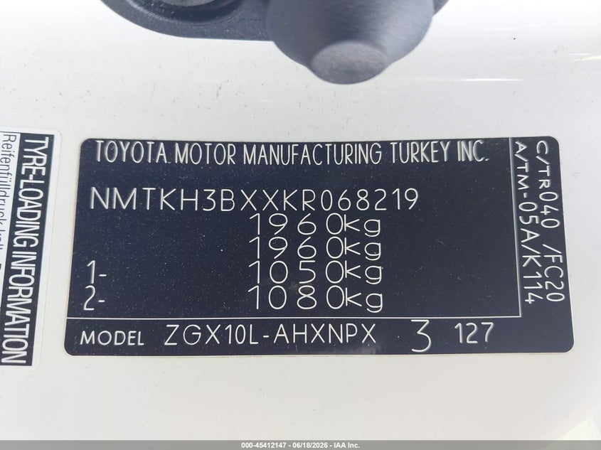 2019 Toyota C-Hr VIN: NMTKH3BXXKR068219 Lot: 45412147