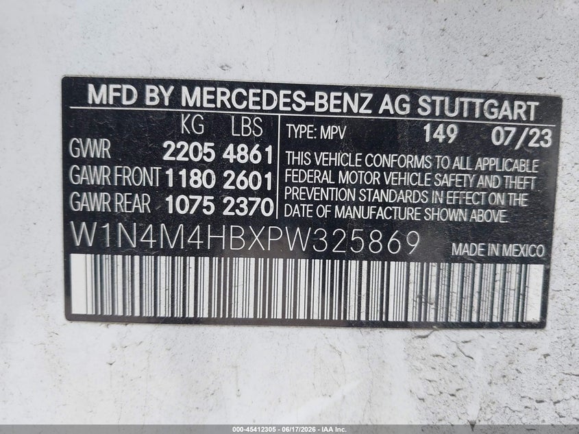 2023 Mercedes-Benz Glb 250 4Matic VIN: W1N4M4HBXPW325869 Lot: 45412305