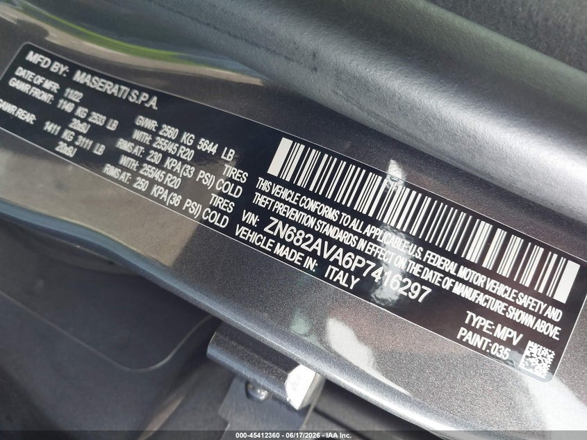 2023 Maserati Grecale Gt VIN: ZN682AVA6P7416297 Lot: 45412360