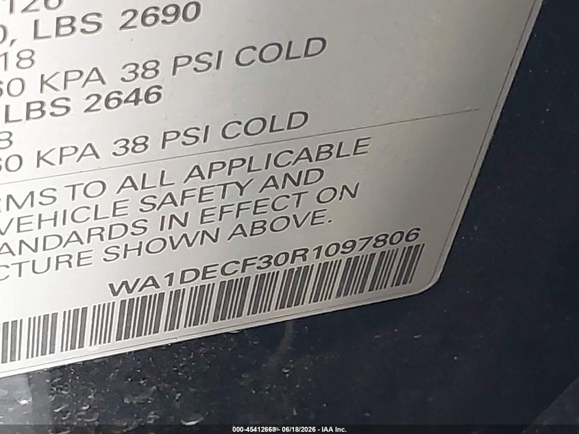 2024 Audi Q3 Premium 45 Tfsi S Line Quattro Tiptronic VIN: WA1DECF30R1097806 Lot: 45412668