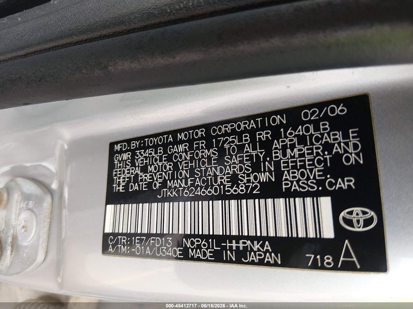 2006 Scion Xa VIN: JTKKT624660156872 Lot: 45412717