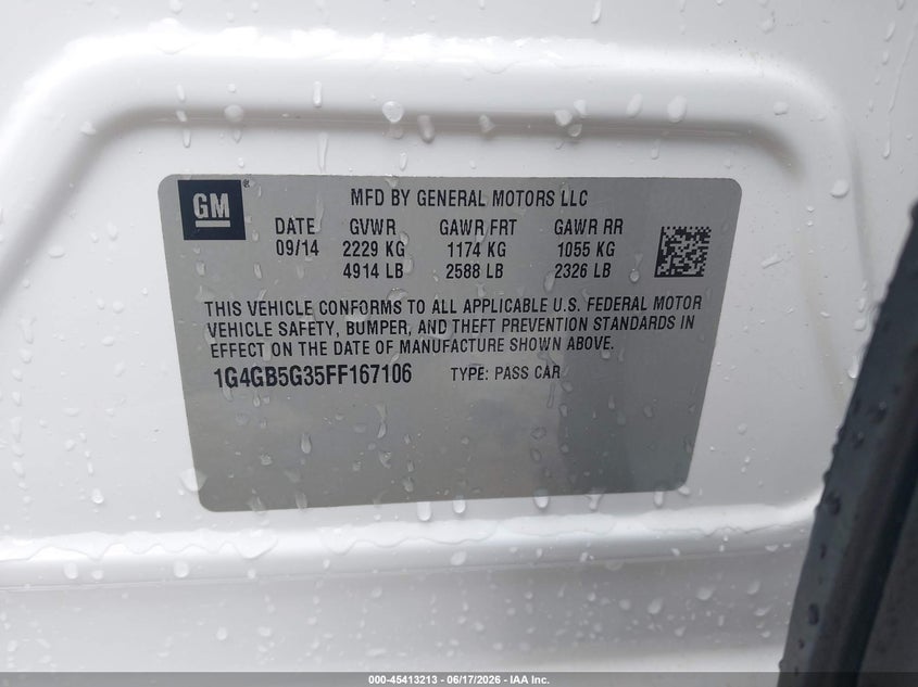 2015 BUICK LACROSSE SEDAN 3.6L V-6 DI, DOHC, VVT, 304HP