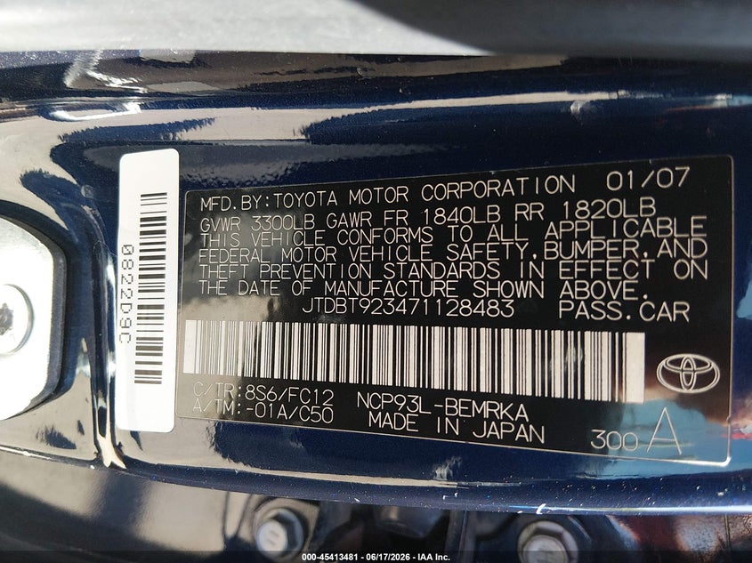 2007 Toyota Yaris S VIN: JTDBT923471128483 Lot: 45413481