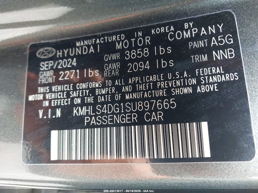 VIN KMHLS4DG1SU897665 2025 HYUNDAI ELANTRA SEL CONVENIENCE
