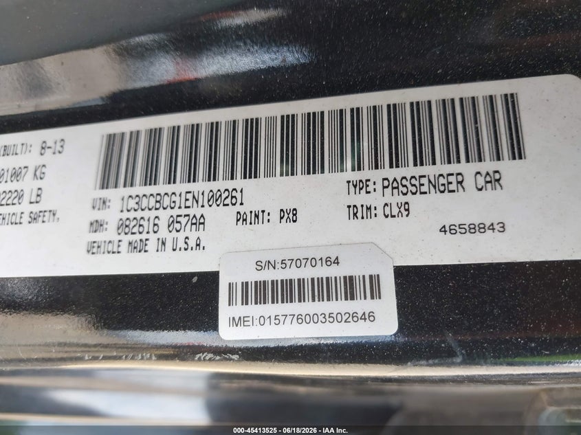 2014 Chrysler 200 Limited VIN: 1C3CCBCG1EN100261 Lot: 45413525