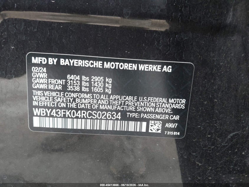 2024 BMW I5 M60 VIN: WBY43FK04RCS02634 Lot: 45413666
