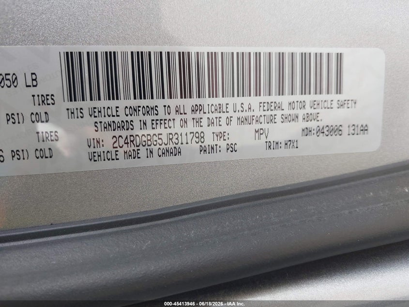2018 DODGE CARAVAN VAN 3.6L V-6 DOHC, VVT, 283HP