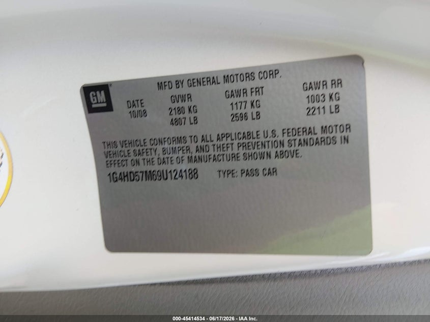 2009 BUICK LUCERNE SEDAN 3.9L V-6 VVT, 227HP