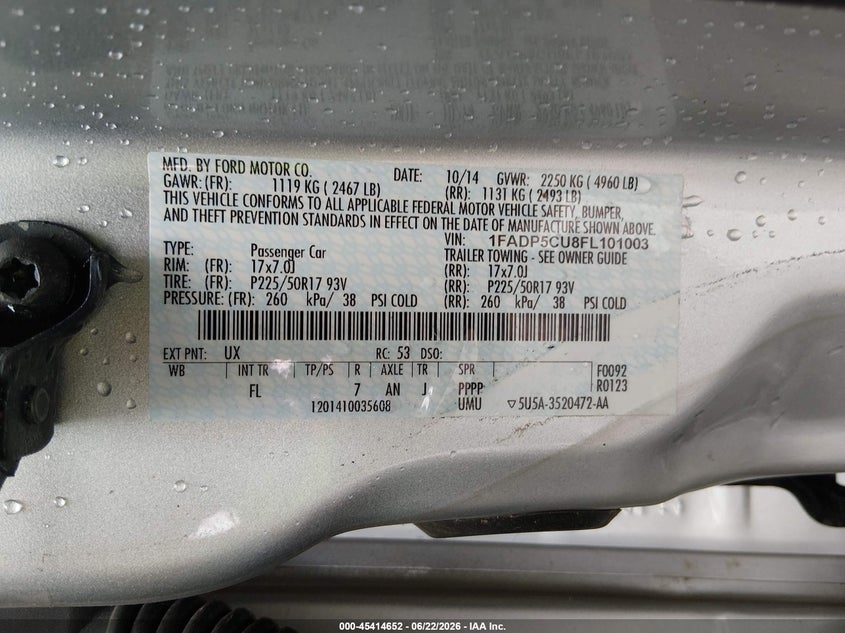 2015 Ford C-Max Energi Sel VIN: 1FADP5CU8FL101003 Lot: 45414652