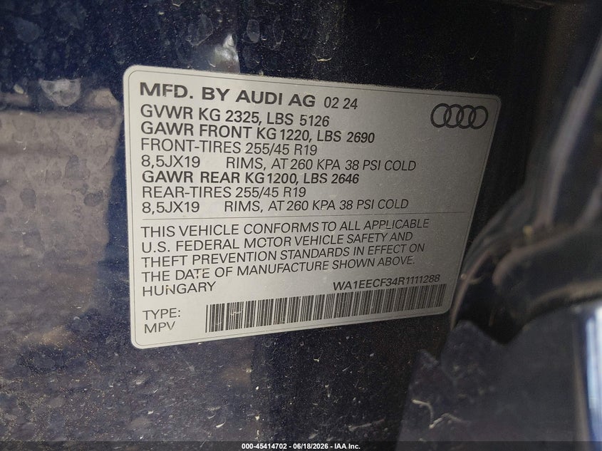 2024 Audi Q3 Premium Plus 45 Tfsi S Line Quattro Tiptronic VIN: WA1EECF34R1111288 Lot: 45414702