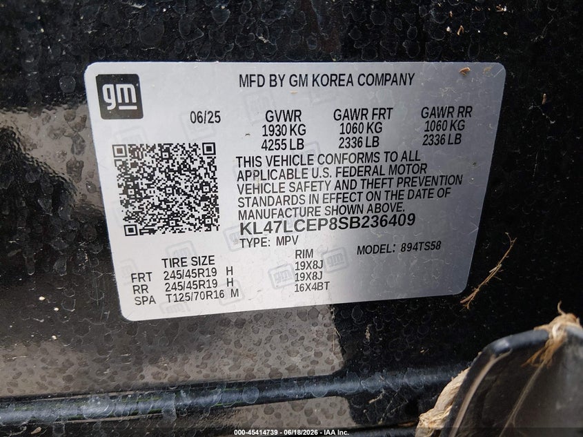 2025 Buick Envista Avenir Fwd VIN: KL47LCEP8SB236409 Lot: 45414739