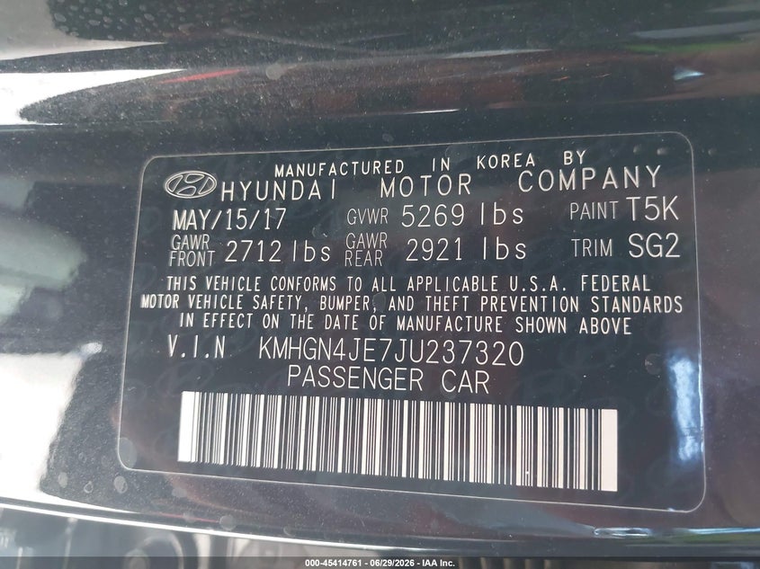 2018 Genesis G80 3.8 VIN: KMHGN4JE7JU237320 Lot: 45414761