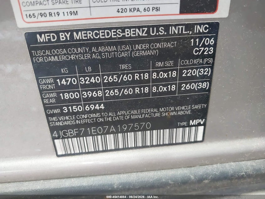 2007 Mercedes-Benz Gl 450 4Matic VIN: 4JGBF71E07A197570 Lot: 45414884