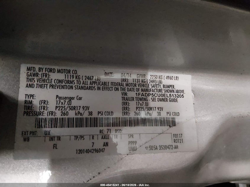 2014 Ford C-Max Energi Sel VIN: 1FADP5CU0EL513205 Lot: 45415241