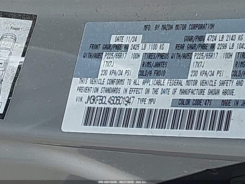 2025 MAZDA CX-5 SPORT UTILITY VEHICLE 2.5L I-4 DI, DOHC, VVT, 187HP