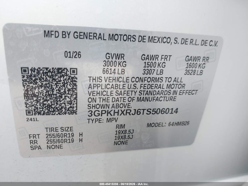 2026 Honda Prologue Touring VIN: 3GPKHXRJ6TS506014 Lot: 45415356