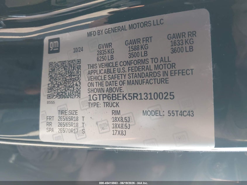 2024 GMC Canyon 4Wd Elevation VIN: 1GTP6BEK5R1310025 Lot: 45415563