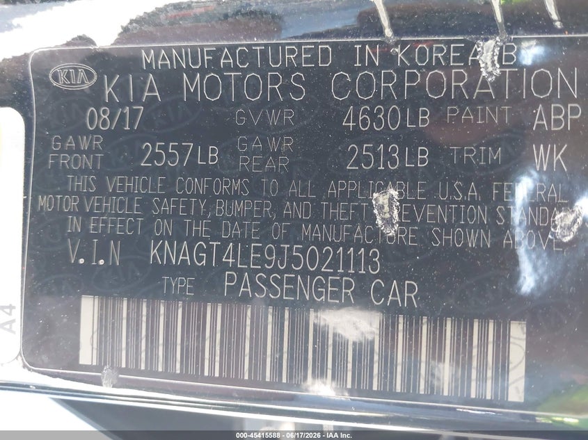 2018 Kia Optima Hybrid Premium VIN: KNAGT4LE9J5021113 Lot: 45415588