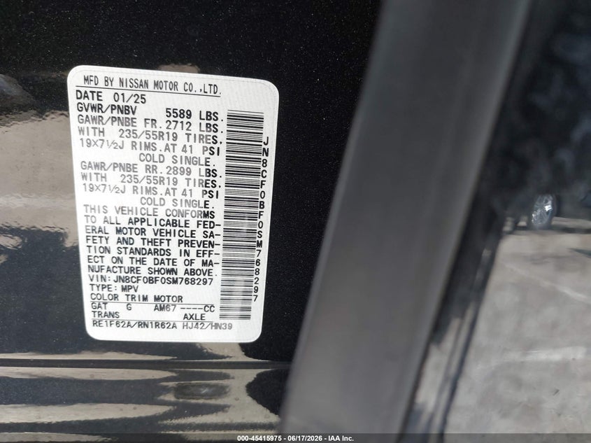 2025 Nissan Ariya Engage VIN: JN8CF0BF0SM768297 Lot: 45415975