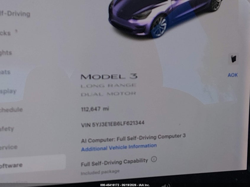 2020 TESLA MODEL 3 auction photo 7