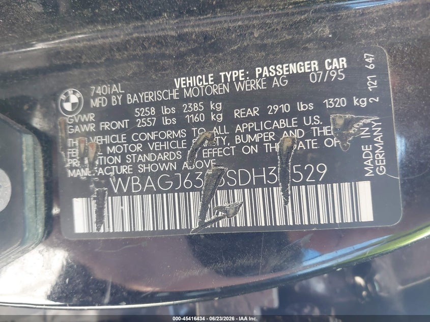 1995 BMW 7ER SEDAN 4.0L V8 FI DOHC 32V F