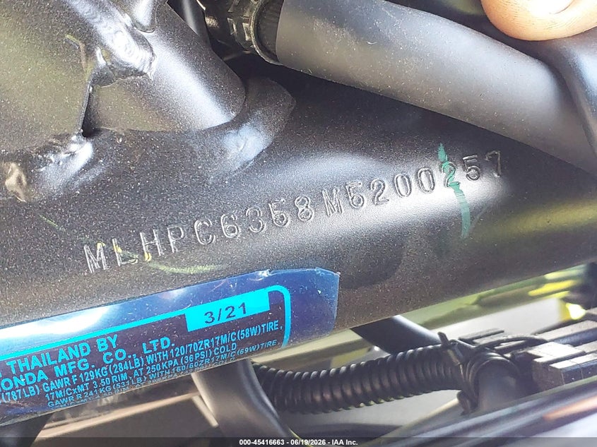 2021 Honda Cb500 Fa VIN: MLHPC6358M5200257 Lot: 45416663