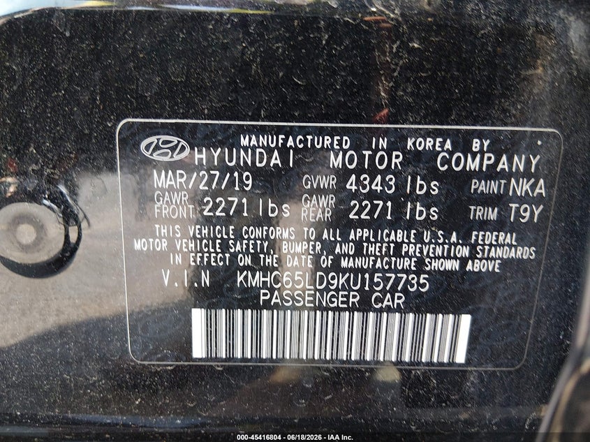 2019 Hyundai Ioniq Plug-In Hybrid VIN: KMHC65LD9KU157735 Lot: 45416804