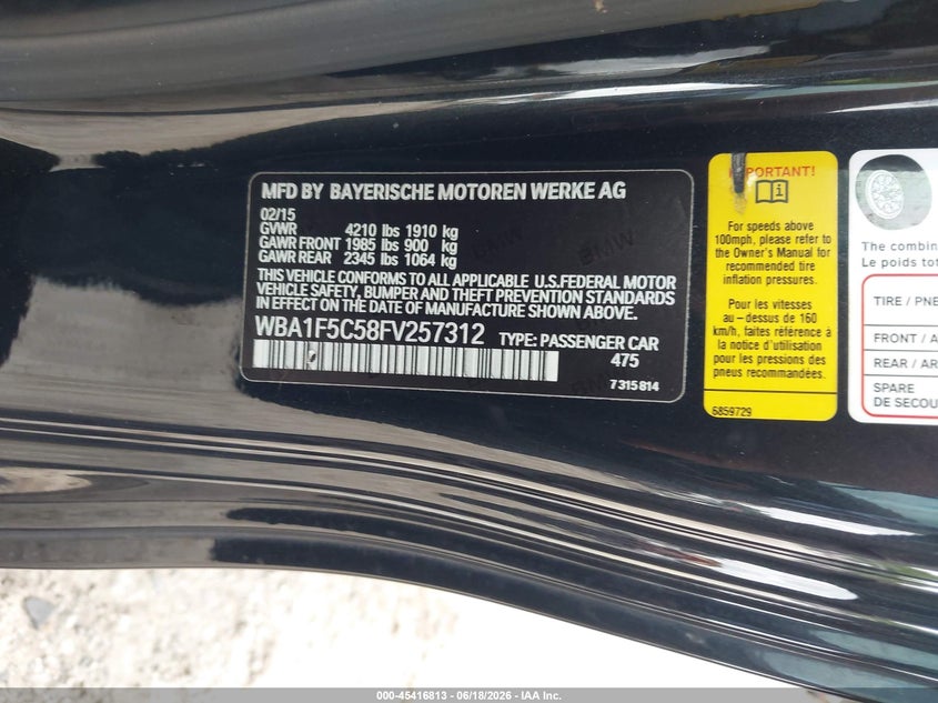 2015 BMW 228I VIN: WBA1F5C58FV257312 Lot: 45416813