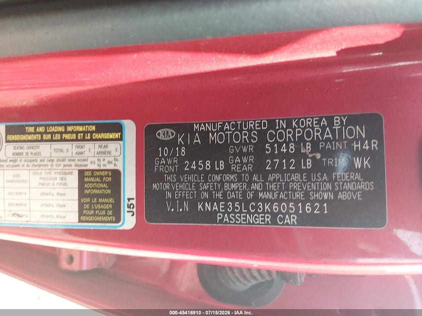2019 Kia Stinger Gt VIN: KNAE35LC3K6051621 Lot: 45416910