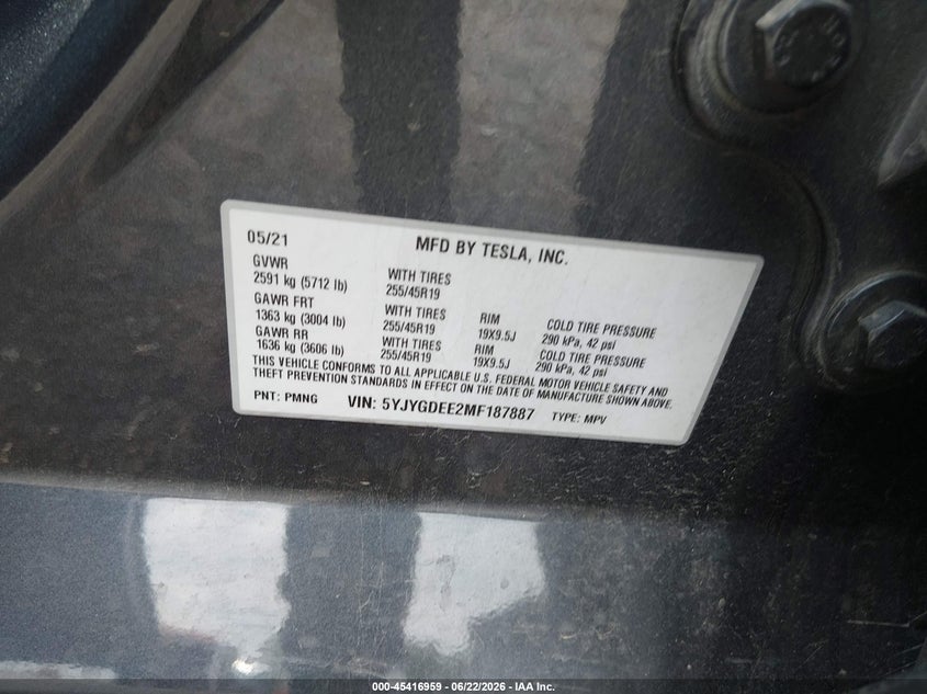 2021 TESLA MODEL Y SPORT UTILITY VEHICLE ELECTRIC