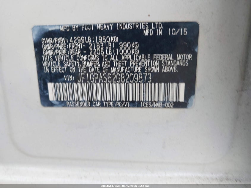 2016 Subaru Impreza 2.0I Sport Premium VIN: JF1GPAS62G8209873 Lot: 45417053